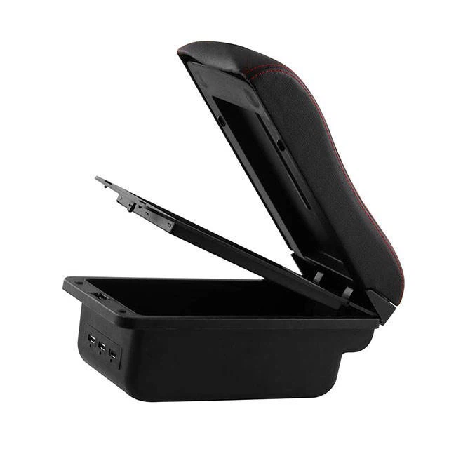 Black USB Leather Console Armrest